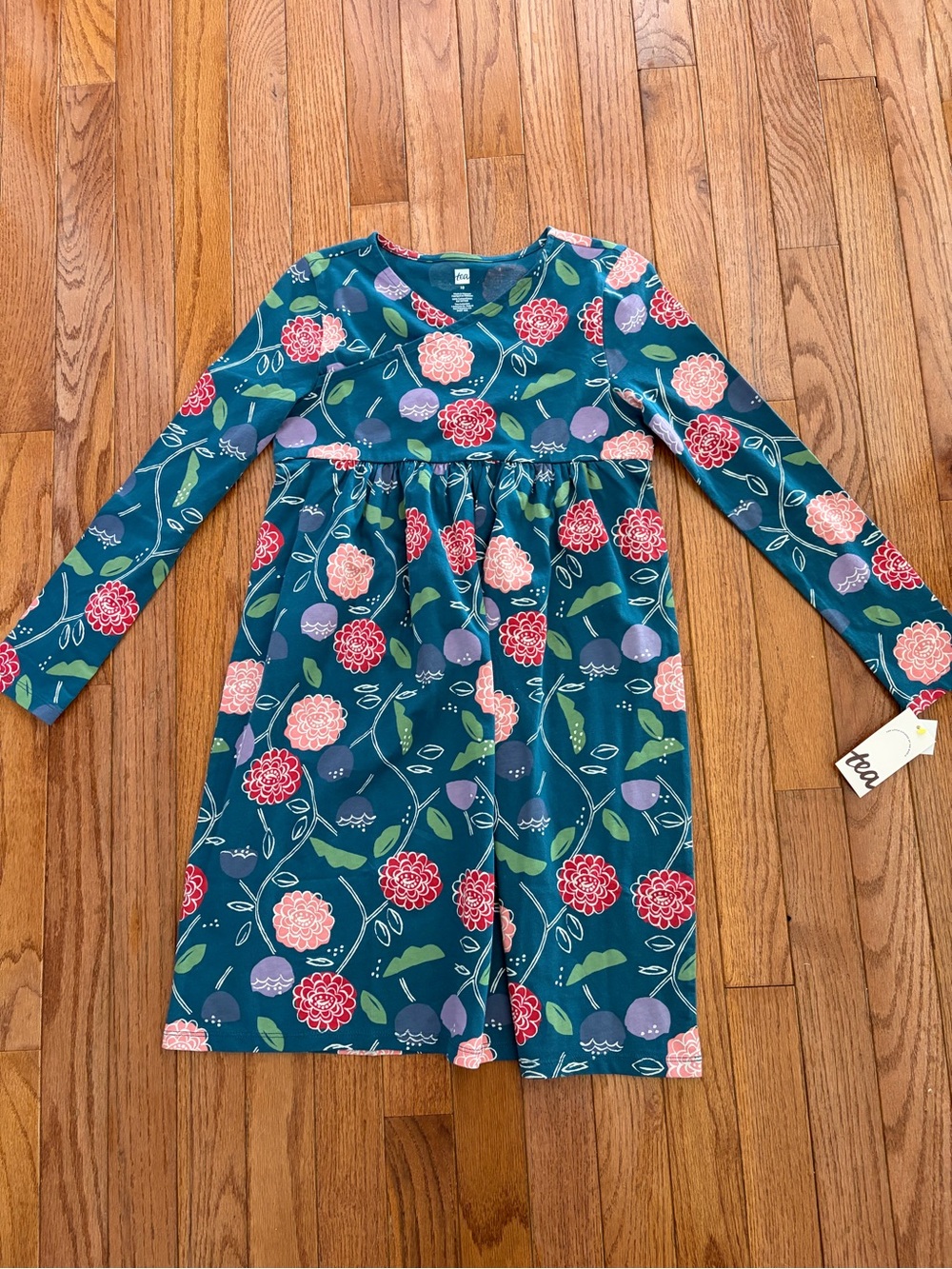 Tea long sleeve wrap neck dress in folk floral